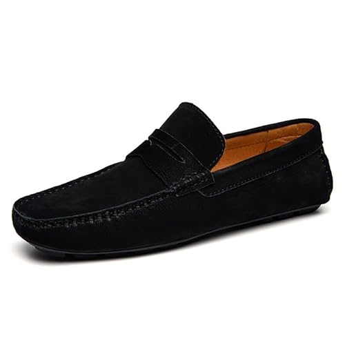 YDNH Herren-Loafer mit runder Zehenpartie, veganes Leder, Penny-Fahrer-Loafer-Schuh, flexibel, rutschfest, bequem, Party-Slipper (Color : Black Suede, Size : 37 EU) von YDNH