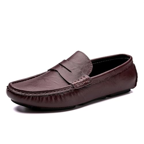 YDNH Herren-Loafer mit runder Zehenpartie, veganes Leder, Penny-Loafer for Fahren, bequem, widerstandsfähig, Flacher Absatz, lässiger Slip-on (Color : Braun, Size : 40 EU) von YDNH