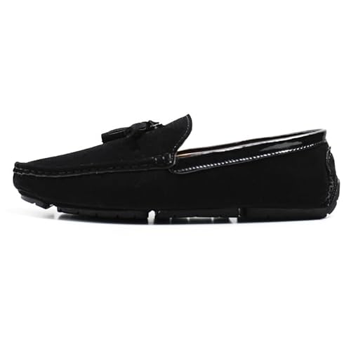 YDNH Herren-Loafer mit runder Zehenpartie, veganes Wildleder, Fahr-Loafer mit Quaste, rutschfest, flexibel, for Hochzeiten (Color : Schwarz, Size : 44 EU) von YDNH