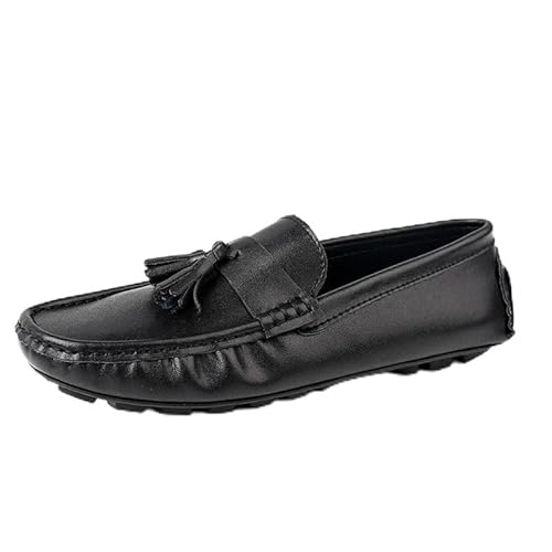 YDNH Herren-Slipper, einfarbig, runde Zehenpartie, Leder, Fahrstil, Loafer-beständig, leicht, flexibel, Party, Abschlussball, Slip-on (Color : Schwarz, Size : 38 EU) von YDNH