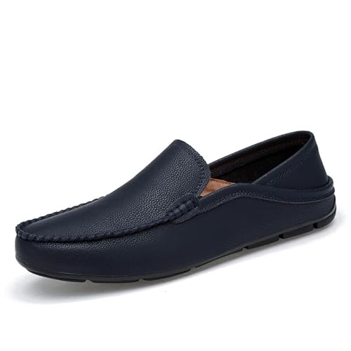 YDNH Herren-Slipper, einfarbig, runde Zehenpartie, Leder-Slipper, leicht, rutschfest, bequem, for den Abschlussball(Color:Blau,Size:36 EU) von YDNH