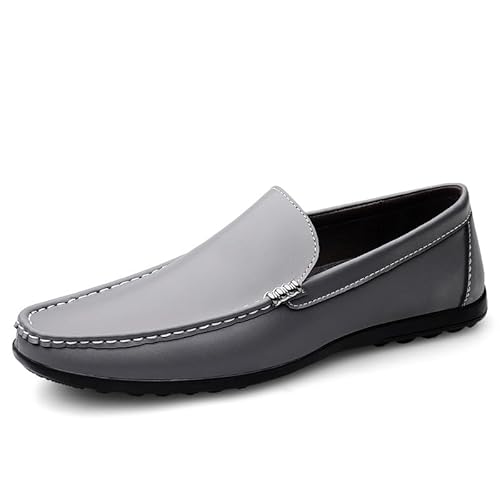 YDNH Herren-Slipper, einfarbig, runde Zehenpartie, PU-Leder, flexibel, bequem, rutschfest, for den Außenbereich(Color:Gray,Size:41 EU) von YDNH