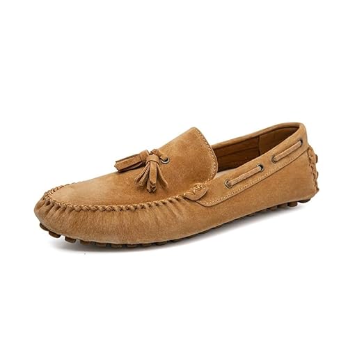 YDNH Herren-Slipper, einfarbig, runde Zehenpartie, Wildleder, Vamp-Quaste, Fahrschuhe, leicht, Flacher Absatz, rutschfest, for Hochzeit, Party, Slip-ons (Color : Braun, Size : 40 EU) von YDNH