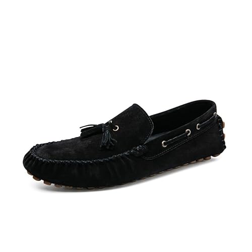 YDNH Herren-Slipper, einfarbig, runde Zehenpartie, Wildleder, Vamp-Quaste, Fahrschuhe, leicht, Flacher Absatz, rutschfest, for Hochzeit, Party, Slip-ons (Color : Schwarz, Size : 39 EU) von YDNH