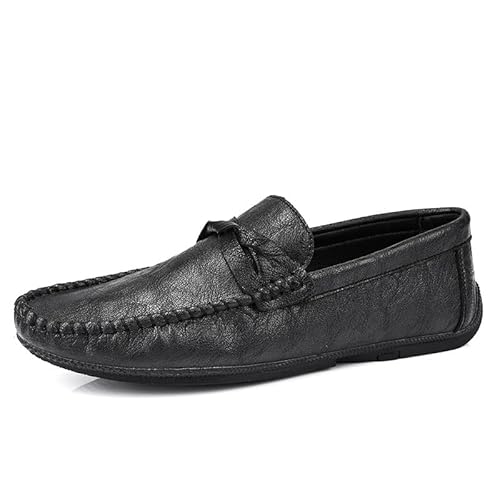 YDNH Herren-Slipper, einfarbig, runde Zehenpartie, veganes Leder, Flexible, Bequeme, rutschfeste, lässige Slip-on-Schuhe (Color : Schwarz, Size : 39 EU) von YDNH