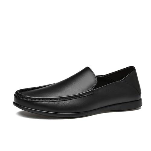 YDNH Loafer for Herren, einfarbig, Leder, runde Zehenpartie, Loafer-Schuhe, Flacher Absatz, beständig, leicht, modisch, for Hineinschlüpfen (Color : Schwarz, Size : 45 EU) von YDNH
