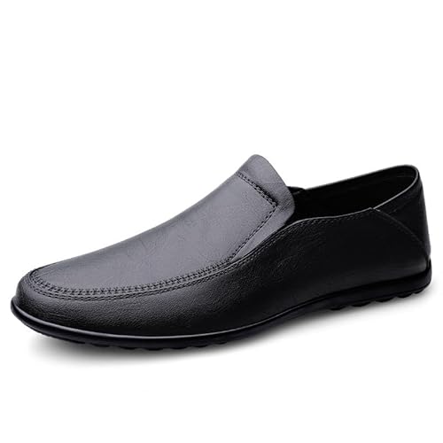 YDNH Loafer for Herren, einfarbig, PU-Leder, runde Zehenpartie, leichte, Flexible Slipper mit flachem Absatz(Color:Schwarz,Size:42 EU) von YDNH