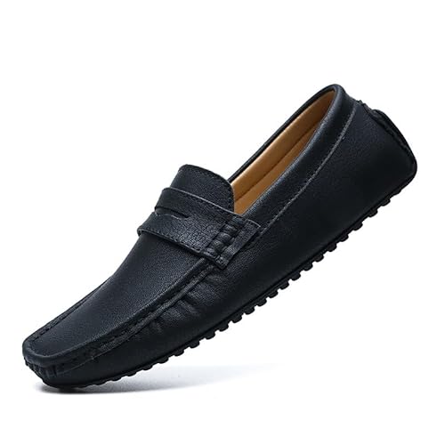 YDNH Loafer for Herren, quadratische Zehenpartie, PU-Leder, Penny-Loafer for Fahren, Flacher Absatz, rutschfest, leicht, Klassische Slip-Ons (Color : Schwarz, Size : 40 EU) von YDNH