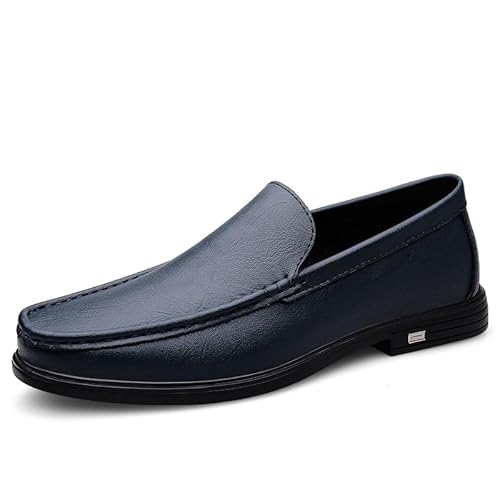 YDNH Loafer for Herren, runde Zehen, einfarbig, veganes Leder, Slipper, rutschfest, bequem, Flacher Absatz, Hochzeits-Slipper (Color : Blau, Size : 36 EU) von YDNH