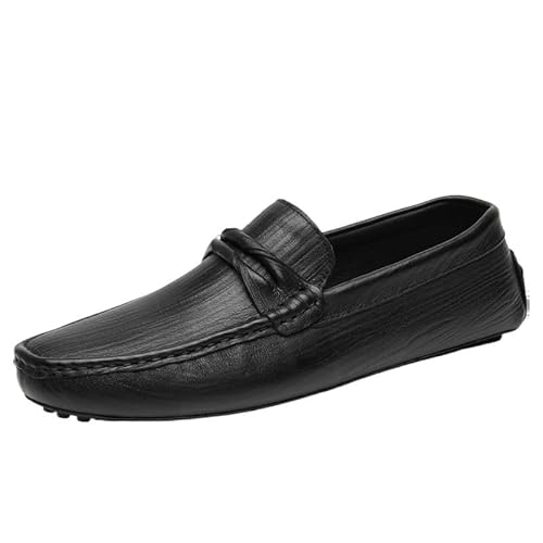 YDNH Loafer for Herren, runde Zehenpartie, Leder, Fahrstil, Loafer, flexibel, bequem, leicht, Outdoor-Mode, for Hineinschlüpfen (Color : Schwarz, Size : 41 EU) von YDNH