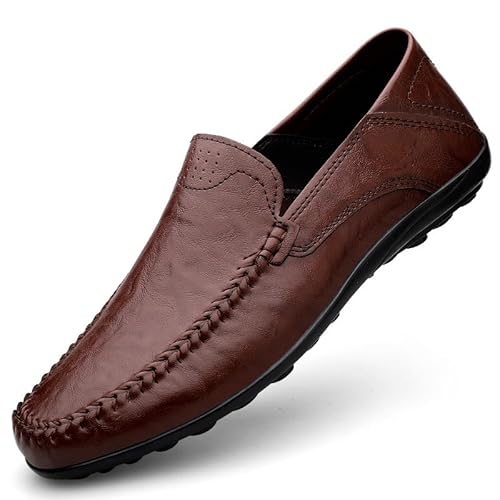 YDNH Loafer for Herren, runde Zehenpartie, Leder-Loafer-Schuhe, Flacher Absatz, bequem, widerstandsfähig, lässig for Hineinschlüpfen(Color:Braun,Size:44.5 EU) von YDNH