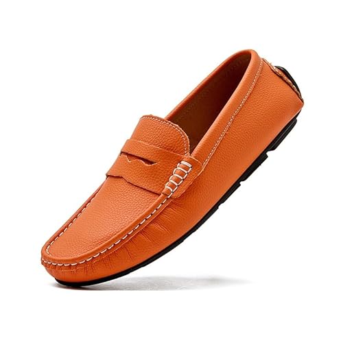 YDNH Loafer for Herren, runde Zehenpartie, Nubukleder, Penny-Loafer for Fahren, Flexibler, Flacher Absatz, widerstandsfähig, klassischer Slip-On (Color : Orange, Size : 45.5 EU) von YDNH