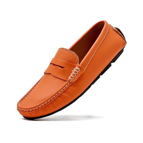 YDNH Loafer for Herren, runde Zehenpartie, Nubukleder, Penny-Loafer for Fahren, Flexibler, Flacher Absatz, widerstandsfähig, klassischer Slip-On (Color : Orange, Size : 46.5 EU) von YDNH