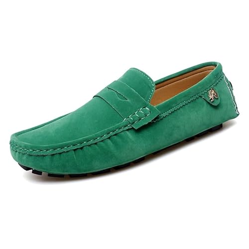 YDNH Loafer for Herren, runde Zehenpartie, Wildleder, Vamp-Penny-Loafer, Flacher Absatz, rutschfest, leicht, lässig, for Hochzeiten (Color : Grün, Size : 35 EU) von YDNH