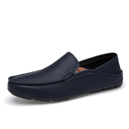 YDNH Loafer for Herren, runde Zehenpartie, einfarbig, Schürze, Zehenpartie, Loafer-Schuhe, widerstandsfähig, rutschfest, bequem, klassischer Slip-On(Color:Blau,Size:37 EU) von YDNH