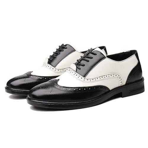 YDNH Oxford-Schuhe for Herren, Brogue-Schnürschuhe, geprägte Flügelkappe, zweifarbig, veganes Leder, Oxford-Schuhe, Blockabsatz, Gummisohle, rutschfest, rutschfest(Color:Schwarz,Size:44.5 EU) von YDNH