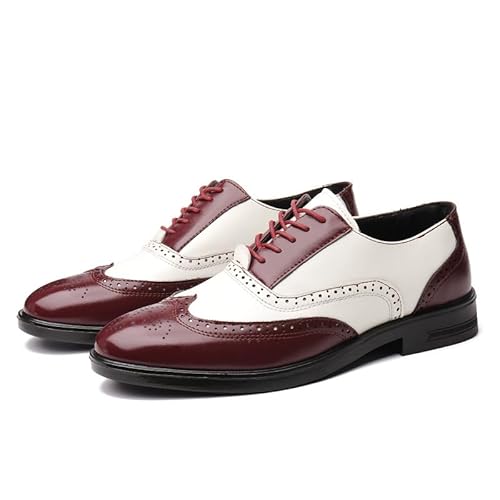 YDNH Oxford-Schuhe for Herren, Brogue-Schnürschuhe, geprägte Flügelkappe, zweifarbig, veganes Leder, Oxford-Schuhe, Blockabsatz, Gummisohle, rutschfest, rutschfest(Color:rot,Size:38 EU) von YDNH