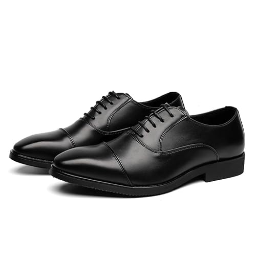 YDNH Oxford-Schuhe for Herren, for Schnüren, Spitze, brünierte Zehenpartie, veganes Leder, Cap-Toe-Oxford-Schuhe, Blockabsatz, rutschfest, rutschfest, for den Abschlussball(Color:Schwarz,Size:42 EU) von YDNH