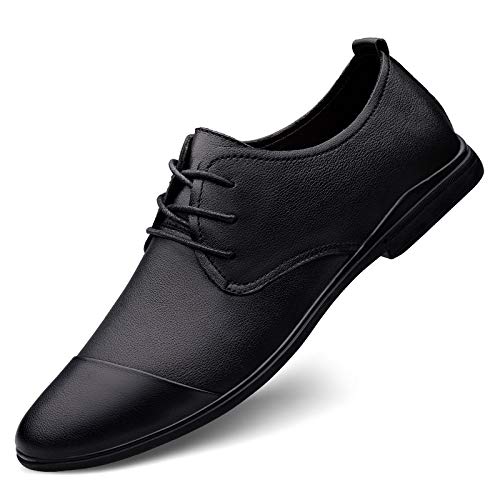 YDNH Oxford-Schuhe for Herren, for Schnüren, einfarbig, runde Zehenkappe, Zehen-Derby-Schuhe, Blockabsatz, niedrige Spitze, Gummisohle, rutschfest, rutschfest, Hochzeit(Color:Schwarz,Size:44 EU) von YDNH
