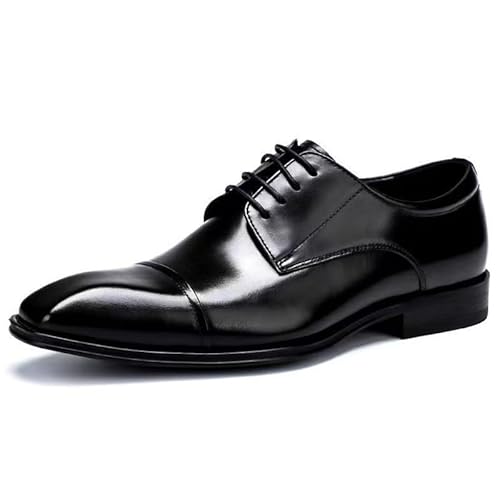 YDNH Oxford-Schuhe for Herren, for Schnüren, quadratisch, brüniert, PU-Leder, Kappe, Derby-Schuhe, Gummisohle, Blockabsatz, rutschfest, rutschfest, klassisch(Color:Schwarz,Size:41 EU) von YDNH