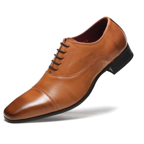 YDNH Oxford-Schuhe for Herren, for Schnüren, quadratische, brünierte Zehenpartie, PU-Leder, Oxford-Schuhe, Low-Top, rutschfest, rutschfest, Blockabsatz, Abschlussball(Color:Braun,Size:44.5 EU) von YDNH