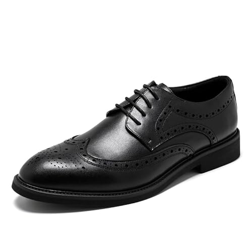 YDNH Oxford-Schuhe for Herren, for Schnüren, runde Zehenpartie, Brogue, geprägte Flügelkappen, Derby-Schuhe, Rutschfester Blockabsatz, rutschfest, niedriger Schnitt, klassisch(Size:40 EU) von YDNH