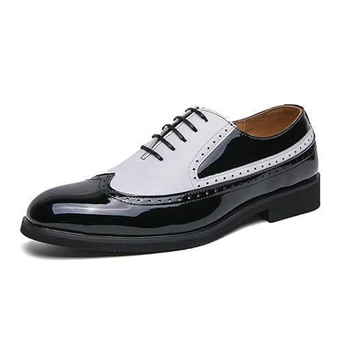 YDNH Oxford-Schuhe for Herren, for Schnüren, runde Zehenpartie, zweifarbiges PU-Leder, rutschfeste Gummisohle, Rutschfester Blockabsatz, Abschlussball(Color:Schwarz,Size:40 EU) von YDNH