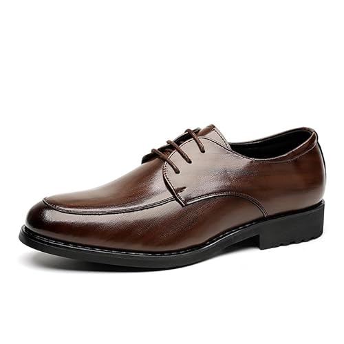 YDNH Oxford-Schuhe for Herren, for Schnüren, spitzer Zehenbereich, veganes Leder, Schürzenzehen-Derby-Schuhe, rutschfest, Blockabsatz, niedriges Oberteil, rutschfest, Business(Color:Braun,Size:43 EU) von YDNH