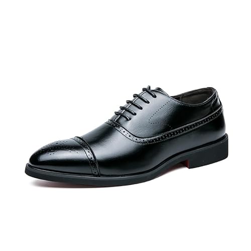 YDNH Oxford-Schuhe for Herren mit Schnürung, spitzer Spitze, brünierter Zehenpartie, Kappe aus veganem Leder, rutschfeste Gummisohle, rutschfeste Party-Oxford-Schuhe(Color:Schwarz,Size:44.5 EU) von YDNH