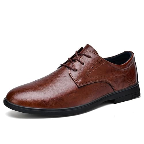 YDNH Oxford-formelle Schuhe for Männer for Schnüren, runde Zehenpartie, Kunstleder, Derby-Schuhe, rutschfeste Gummisohle, Blockabsatz, rutschfest, Hochzeit(Color:Braun,Size:37 EU) von YDNH