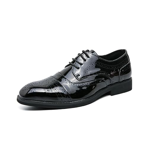 YDNH Schuhe Kleid Oxford for Männer Schnüren Runde Spitze Lackleder Brogue Cap Toe Derby Schuhe Rutschfester Blockabsatz Anti-Rutsch Hochzeit(Size:41 EU) von YDNH