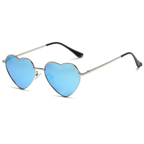 YDRABFLE Damen-Sonnenbrille Herz Geformte Polarisierte Sonnenbrille Frauen Männer Süße Eyewear Party Sonnenbrille Outdoor Goggle-Blauer Quecksilber-Metallrahmen von YDRABFLE