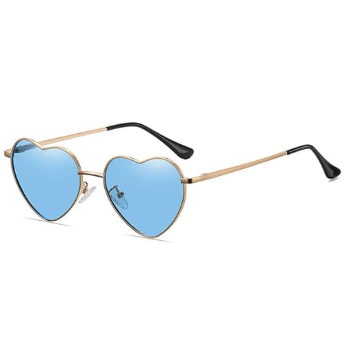 YDRABFLE Damen-Sonnenbrille Herz Geformte Polarisierte Sonnenbrille Frauen Männer Süße Eyewear Party Sonnenbrille Outdoor Goggle-Blaugold-Metallrahmen von YDRABFLE