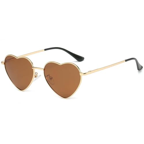 YDRABFLE Damen-Sonnenbrille Herz Geformte Polarisierte Sonnenbrille Frauen Männer Süße Eyewear Party Sonnenbrille Outdoor Goggle-Kaffee-Gold-Metallrahmen von YDRABFLE