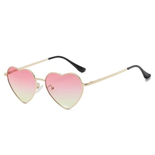 YDRABFLE Damen-Sonnenbrille Herz Geformte Polarisierte Sonnenbrille Frauen Männer Süße Eyewear Party Sonnenbrille Outdoor Goggle-Rosa Gelbgold-Metallrahmen von YDRABFLE