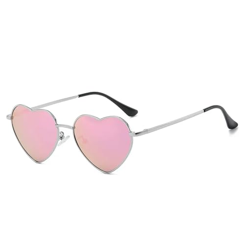 YDRABFLE Damen-Sonnenbrille Herz Geformte Polarisierte Sonnenbrille Frauen Männer Süße Eyewear Party Sonnenbrille Outdoor Goggle-Rosa Quecksilber-Metallrahmen von YDRABFLE