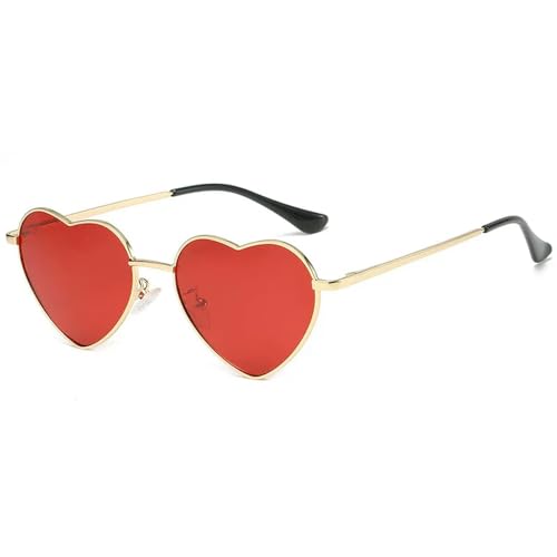 YDRABFLE Damen-Sonnenbrille Herz Geformte Polarisierte Sonnenbrille Frauen Männer Süße Eyewear Party Sonnenbrille Outdoor Goggle-Rot-Gold-Metallrahmen von YDRABFLE