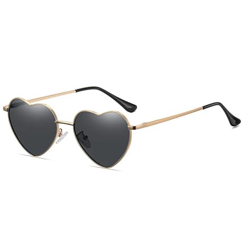 YDRABFLE Damen-Sonnenbrille Herz Geformte Polarisierte Sonnenbrille Frauen Männer Süße Eyewear Party Sonnenbrille Outdoor Goggle-Schwarz-Gold-Metallrahmen von YDRABFLE