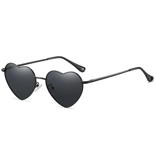 YDRABFLE Damen-Sonnenbrille Herz Geformte Polarisierte Sonnenbrille Frauen Männer Süße Eyewear Party Sonnenbrille Outdoor Goggle-Schwarz-Schwarz-Metallrahmen von YDRABFLE