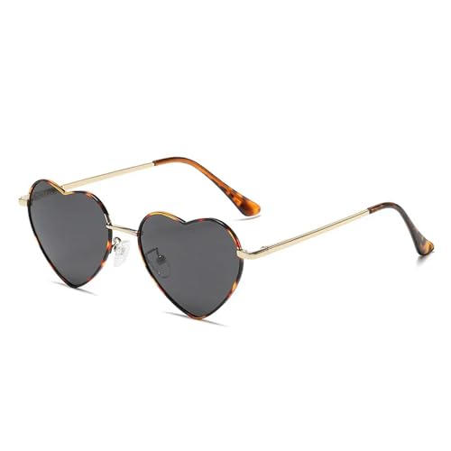 YDRABFLE Damen-Sonnenbrille Herz Geformte Polarisierte Sonnenbrille Frauen Männer Süße Eyewear Party Sonnenbrille Outdoor Goggle-Schwarzer Leopard-Metallrahmen von YDRABFLE