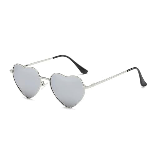 YDRABFLE Damen-Sonnenbrille Herz Geformte Polarisierte Sonnenbrille Frauen Männer Süße Eyewear Party Sonnenbrille Outdoor Goggle-Silber Quecksilber-Metallrahmen von YDRABFLE