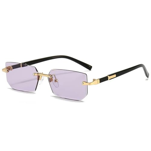 YDRABFLE Damen-Sonnenbrille Randlose Rechteck Sonnenbrille Männer Frauen Schattiert Kleine Quadratische Sonnenbrille Für Weiblichen Sommer Im Freien-Transparent Lila von YDRABFLE