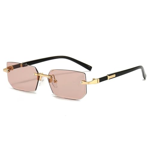 YDRABFLE Damen-Sonnenbrille Randlose Rechteck Sonnenbrille Männer Frauen Schattiert Kleine Quadratische Sonnenbrille Für Weiblichen Sommer Im Freien-Transparent Tawny von YDRABFLE