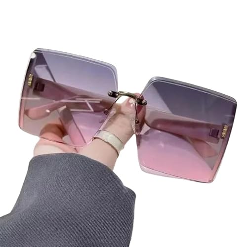 YDRABFLE Damen-Sonnenbrille Vintage Quadratische Sonnenbrille Frau Klassische Retro Gradient Spiegel Rahmenlose Sonnenbrille Weibliche Rimless-Lila Rosa-Als Bild von YDRABFLE