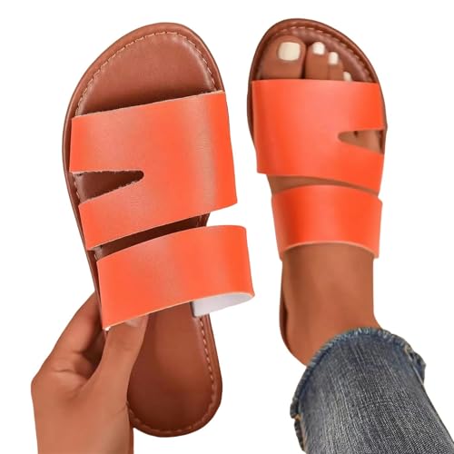 YDRABFLE Sandalen Für Damen Damen Sandalen Solide Farbe Offene Zehe Flache Unterseite Bohemia Strand Hausschuhe Freizeit Bequeme Tägliche Frauen Sandalen-Orange-36 von YDRABFLE