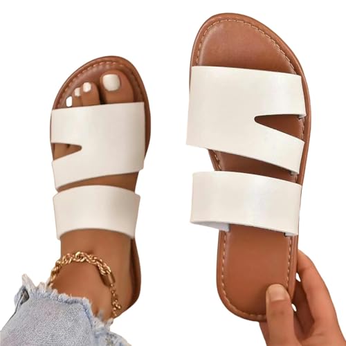 YDRABFLE Sandalen Für Damen Damen Sandalen Solide Farbe Offene Zehe Flache Unterseite Bohemia Strand Hausschuhe Freizeit Bequeme Tägliche Frauen Sandalen-Weiß-40 von YDRABFLE