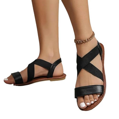 YDRABFLE Sandalen Für Damen Flache Damensandalen Mit Rutschfester Gummisohle Damenschuhe Plus-Schwarz-36 von YDRABFLE