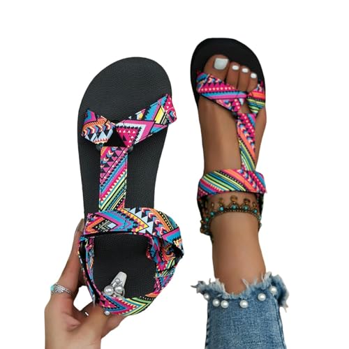 YDRABFLE Sandalen Für Damen Flache Damenschuhe Hanf Seil Set Fuß Strand Sandalen Outdoor Casual Hausschuhe Große Größe Frauen Sandalen-Multi-43 von YDRABFLE