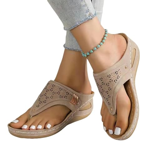 YDRABFLE Sandalen Für Damen Frauen Keil Sandalen Clip Toe Orthopädische Bogen Unterstützung Sandalen Frau Soft Plattform Flip Flops-Grau-36 von YDRABFLE