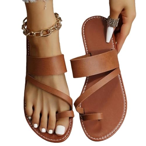 YDRABFLE Sandalen Für Damen Frauen Minimalistische String Sandalen Flache Sandalen Sommer Outdoor Strand Urlaub Freizeit Frau Schuhe-Braun-36 von YDRABFLE